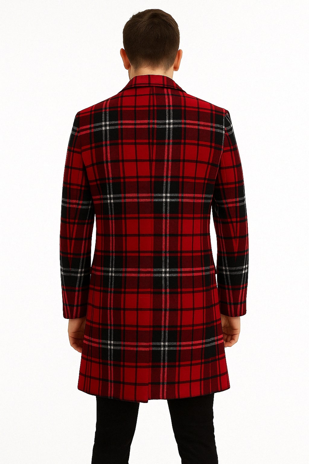 Men’s Plaid Wool Overcoat with Notch Lapel
