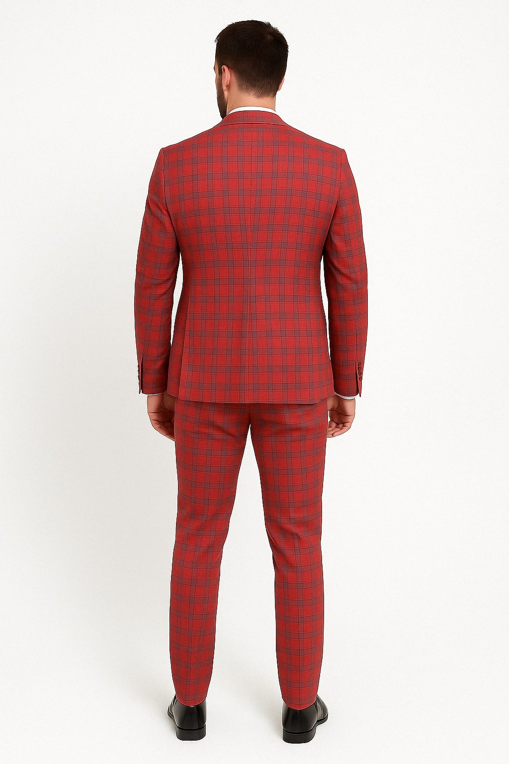 Red Tartan Plaid Slim 3-Piece Suit with Vest