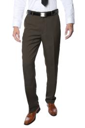 Men's Taupe Comfortable Adjustable Stretchy Flat Front Dress Pants