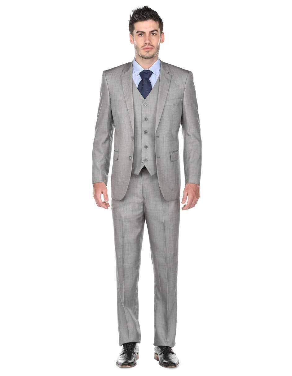 Men's Regular Fit Pleated Suit in Light Grey