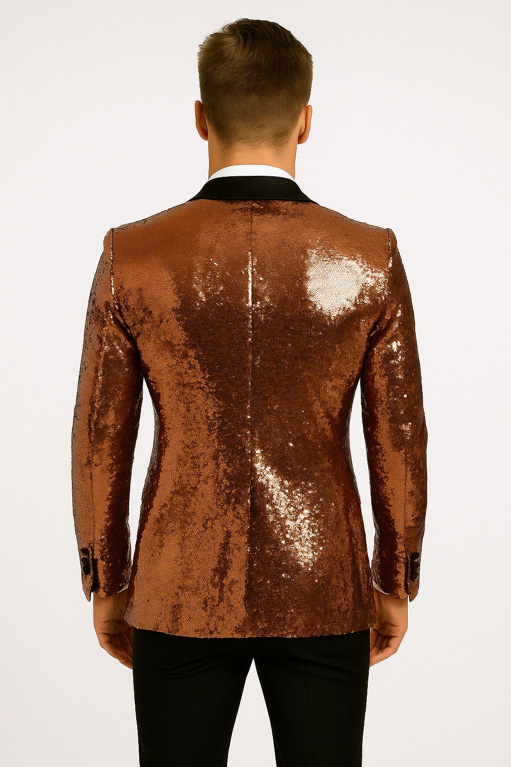 Rose Gold Sequin Tuxedo Jacket with Satin Lapel