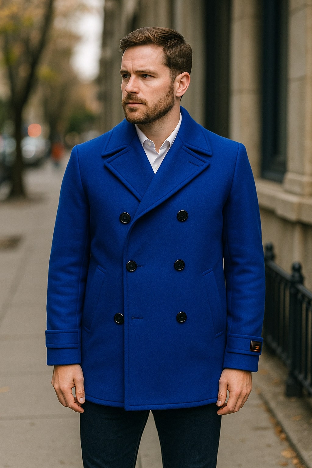 Royal Blue Double-Breasted Wool Peacoat by Alberto Nardoni