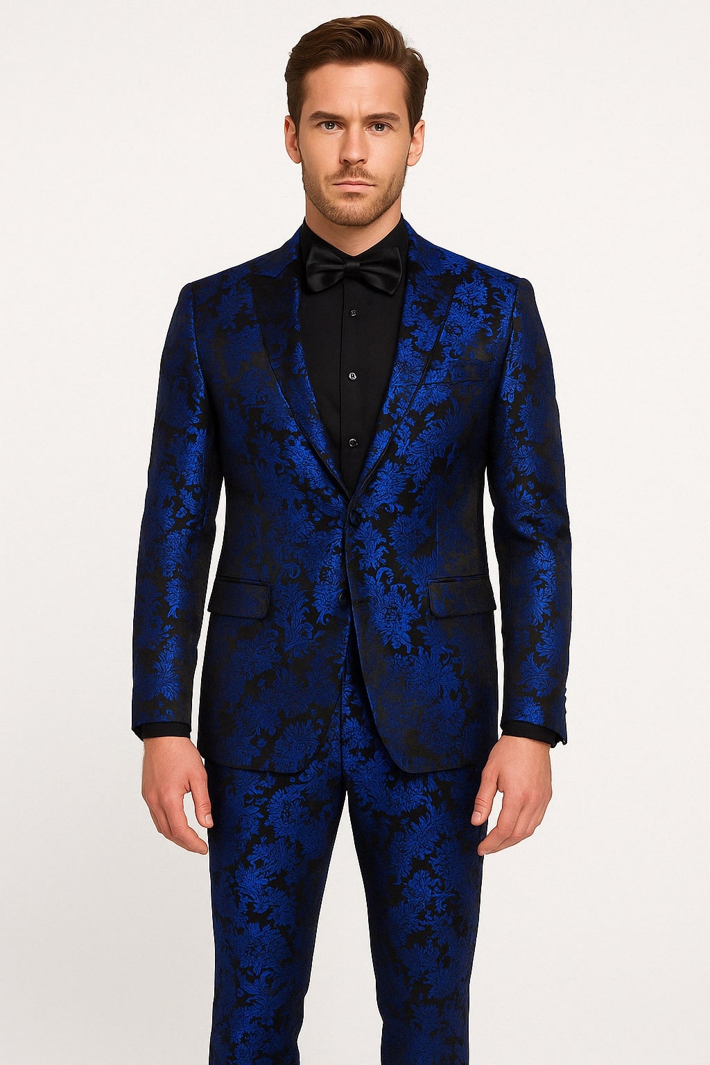 Royal Blue Floral Metallic Tuxedo Set