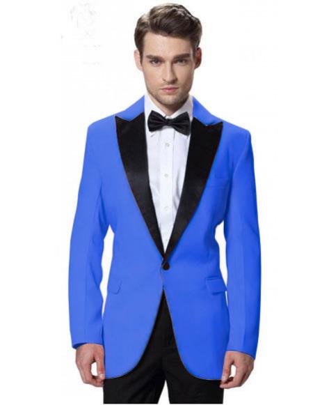 Men's Royal Blue Jacket Black Lapel Tuxedos with Black Pant One Button Elegant Slim Fit Wedding Dress Suits for Men Royal Blue / 46 Regular Jacket+40