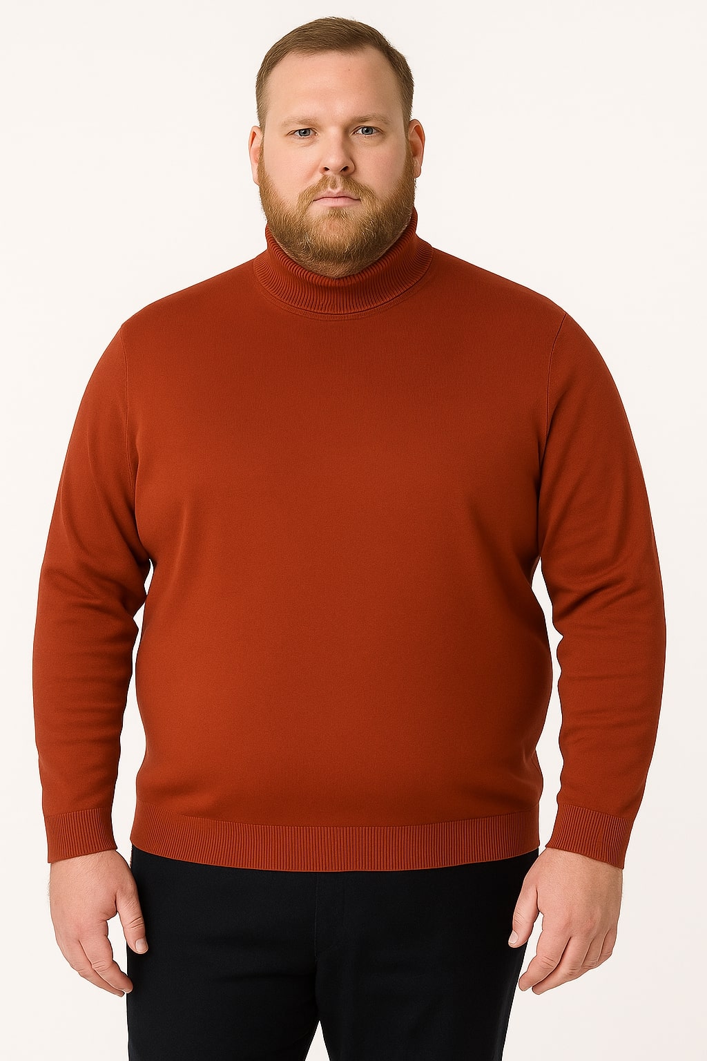 Mens Rust Red Slim Fit Turtleneck Sweater