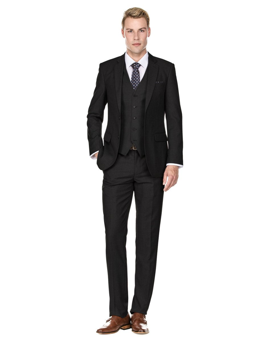 Mens Slim Black Vested Funeral Suit