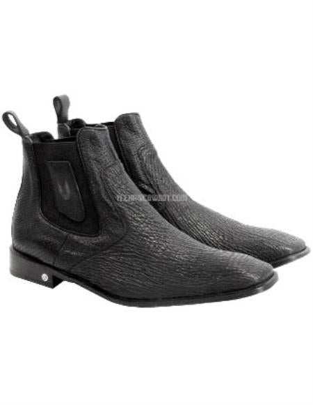 Black Sharkskin Leather Chelsea Boots for Men
