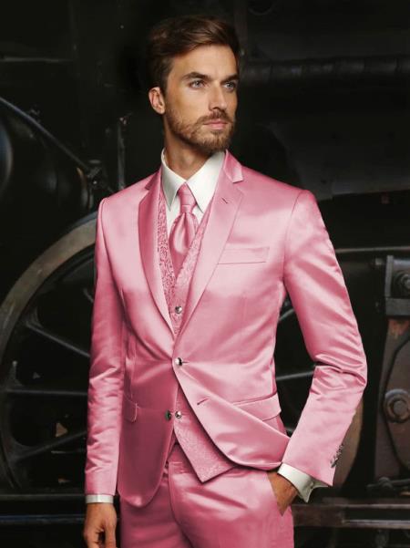 Burgundy Sateen Vested Blazer for Men