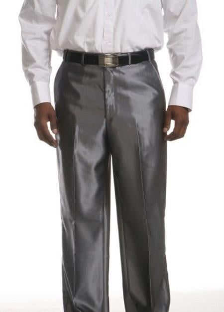 Flat Front Dress Pants Men's Flat Front Trousers - Shinny Silver Pant