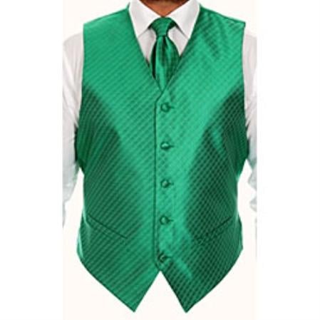 Men's Four-piece Green Vest ~ Waistcoat ~ Waist coat Set Buy 10 of same color Tie For $25 Each - Men's Neck Ties - Mens Dress Tie - Trendy Mens Ties