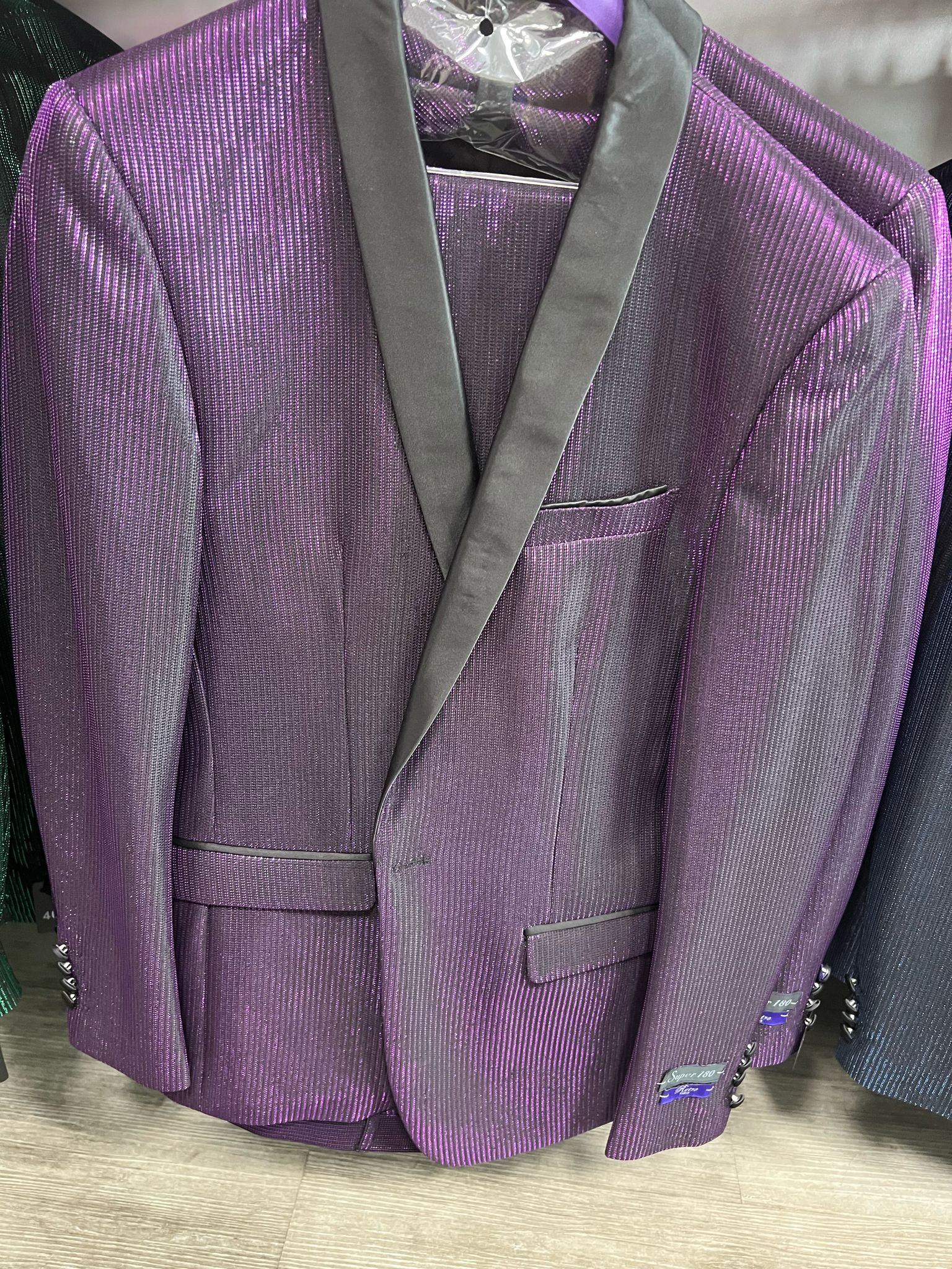 Shiny Purple Tuxedo Jacket with Satin Shawl Lapel