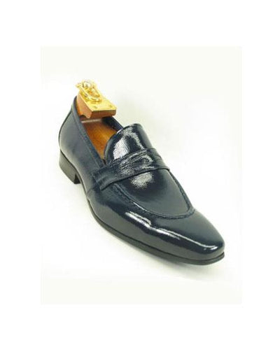 Carrucci Men's Patent Leather Slip On Style Stylish Dress Loafer Navy Shoe - Men's Shiny Shoe