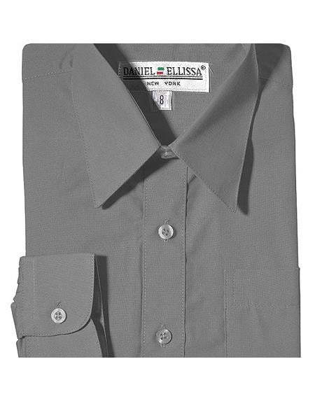 Boy's One Chest Pocket French Cuff Silver Dress Shirt