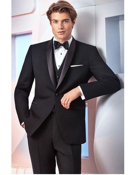 Men's Classic Fit 1 Button Shawl Black Tuxedo