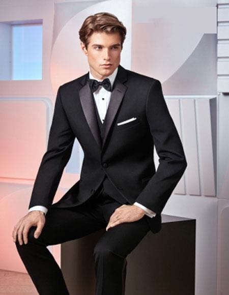 Men's 2 Button Black Classic Fit Peak Lapel Tuxedo