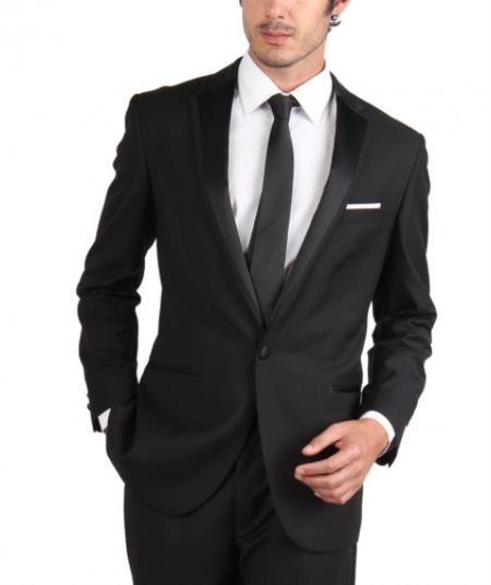 Slim Fit Tuxedo Single Button Black Skinny Tapered Fit
