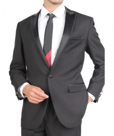 Slim Fit Tuxedo Single Button Black Skinny Tapered Fit