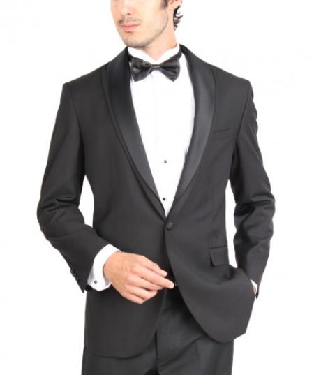 Slim Fit Tuxedo Single Button Shawl Lapel Tuxedo Black Skinny Tapered Fit