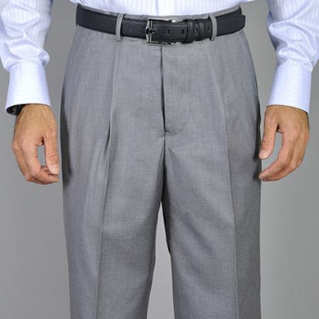 Men's Light Grey Single Pleat Pants unhemmed unfinished bottom
