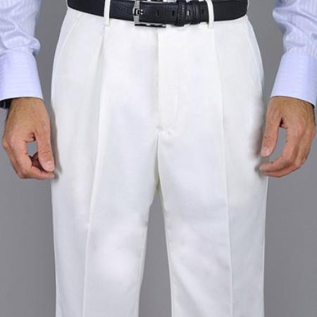 Men's White Single Pleat Dress Pants unhemmed unfinished bottom