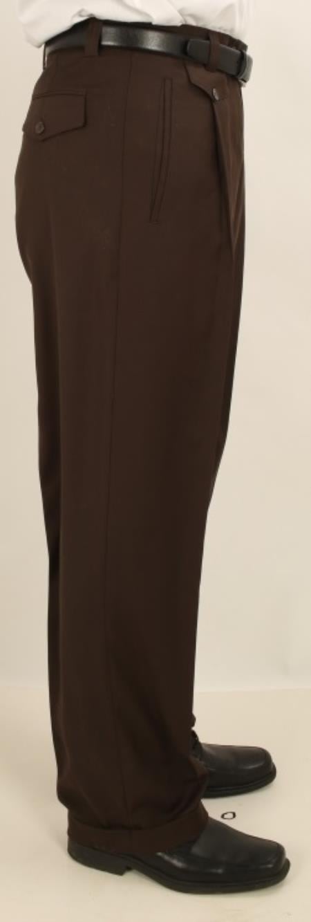 Men's Wide Leg Single Pleat Light Weight Brown Pant unhemmed unfinished bottom main image 0