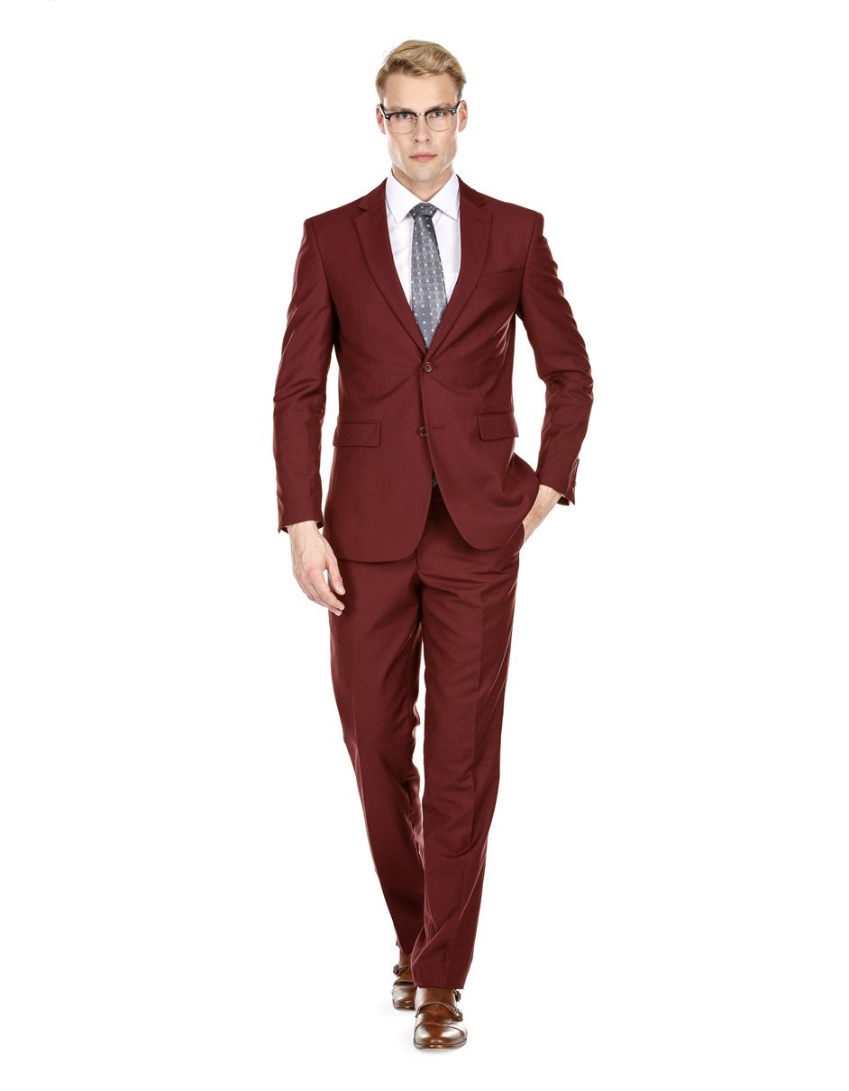 Men's Skinny Slim Suit in Burgundy
