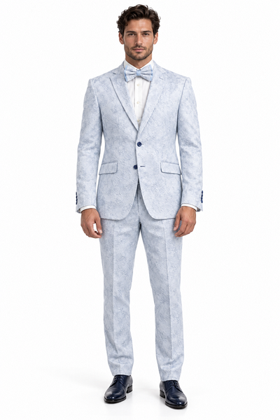 Men Paisley Suit Color Jacket Pants Sky Powder Blue - Light blue Prom Floral Pattern Wedding Groom