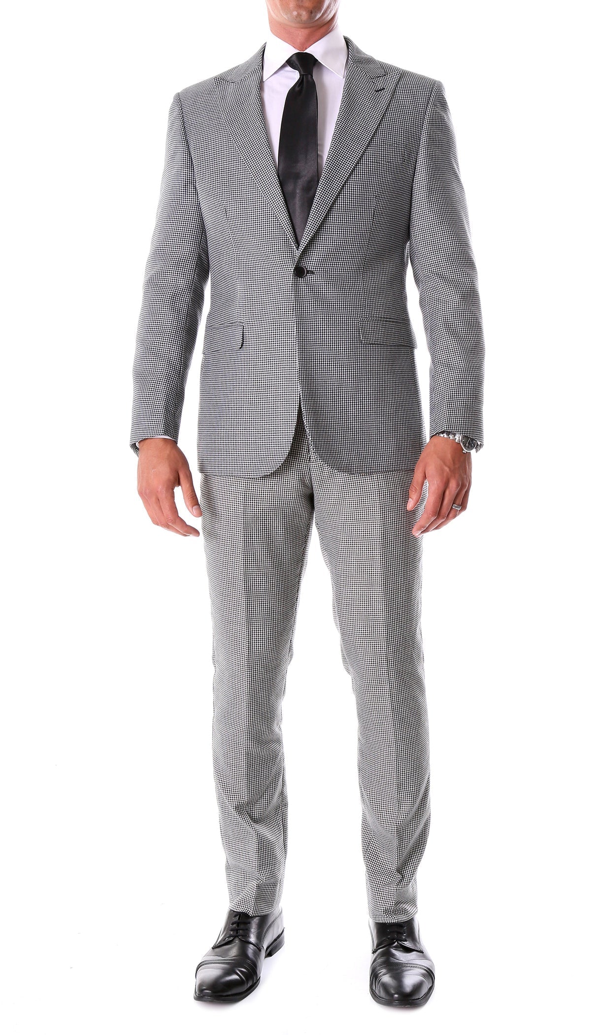 Slim Fit Houndstooth Peak Lapel Suit, 2-Piece