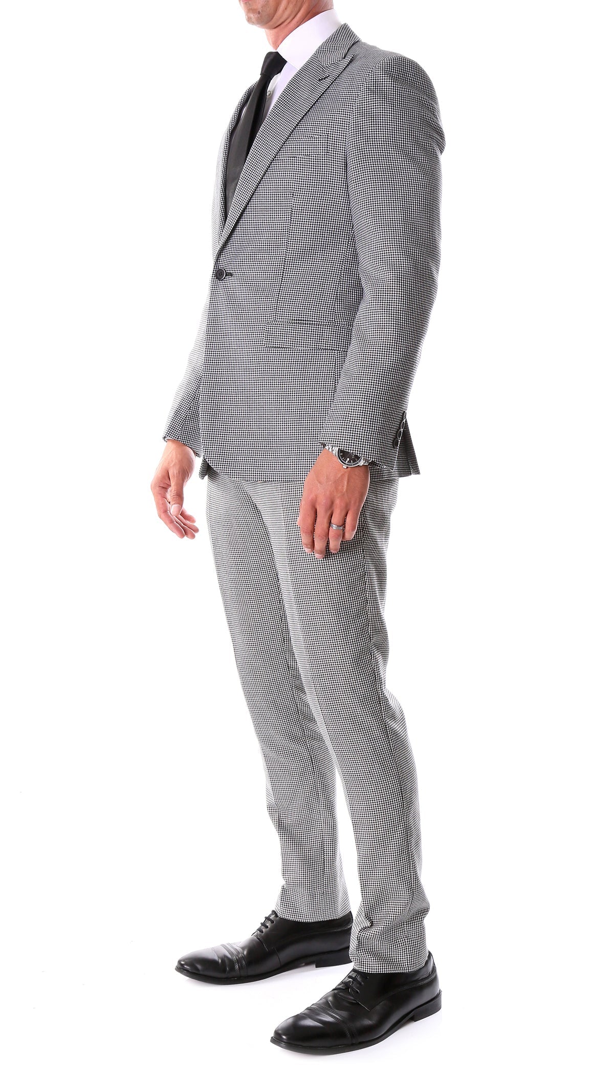 Slim Fit Houndstooth Peak Lapel Suit, 2-Piece
