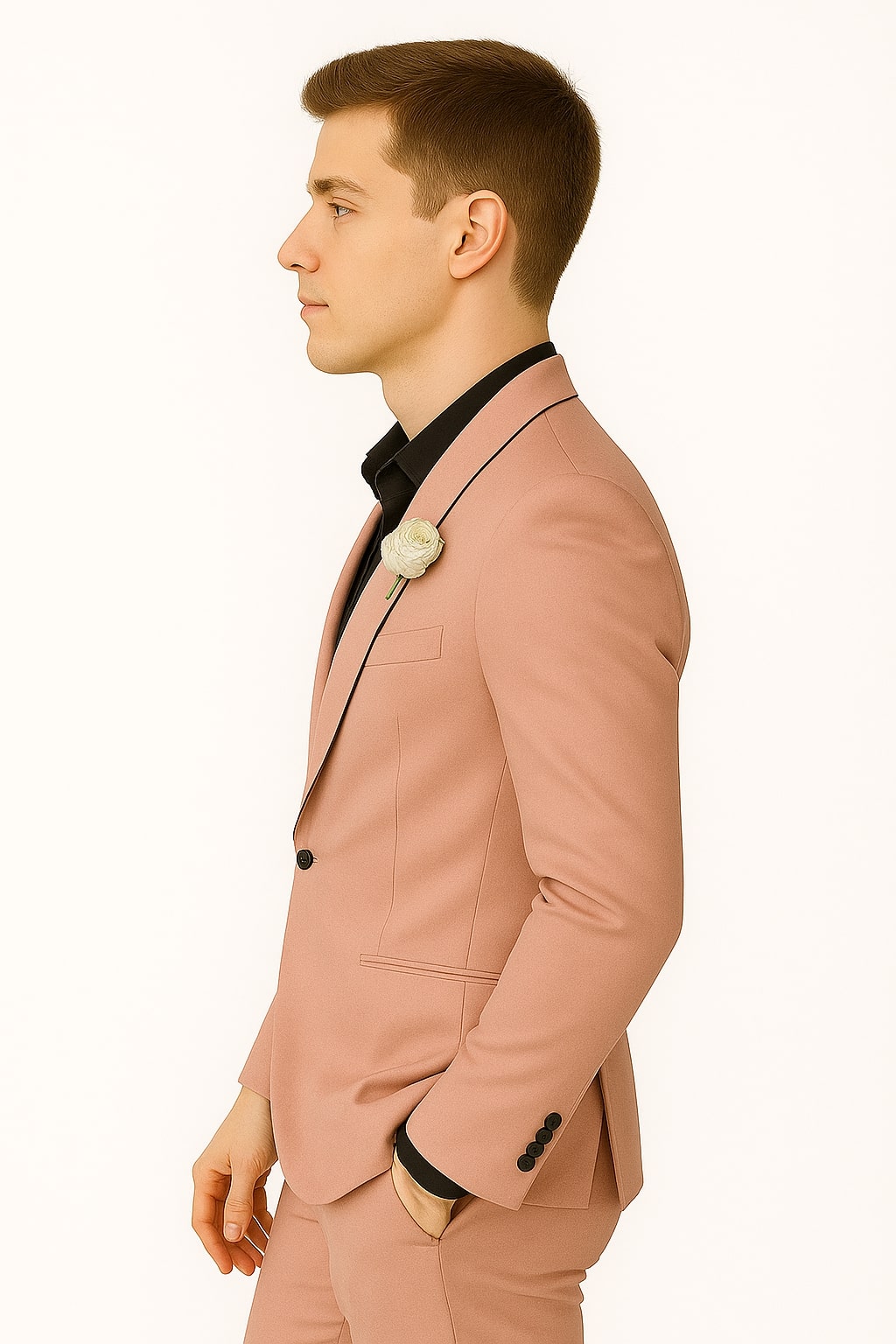 Slim Fit Pink Tuxedo Suit with Black Trim