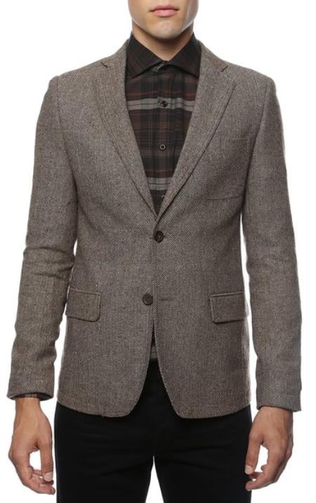 Mens Houndstooth Blazers Mens Slim Fit Tweed houndstooth checkered patterned Blazer Jacket Sport coat Brown Herringbone Tweed