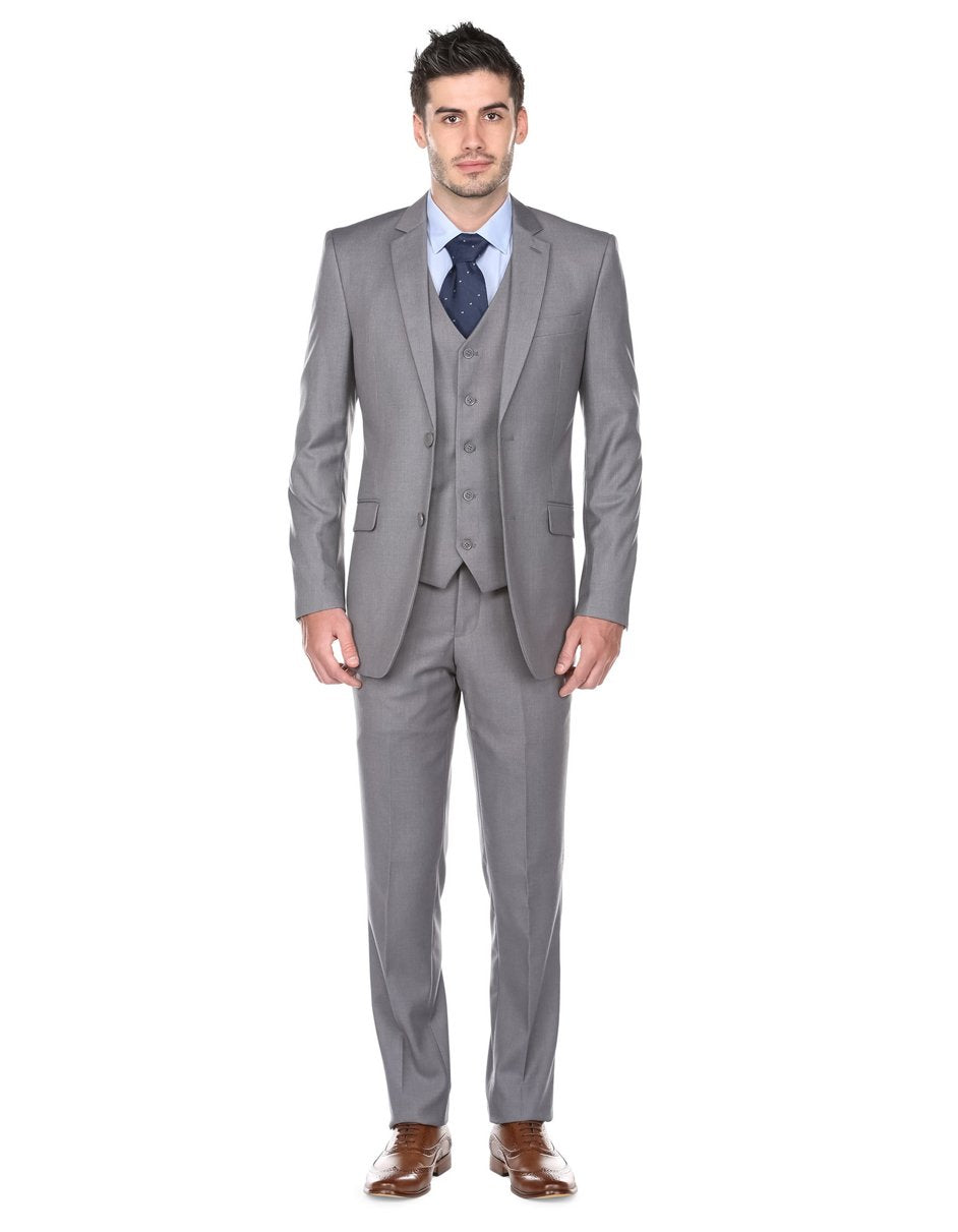 Slim Fit Grey 3-Piece Suit for Men