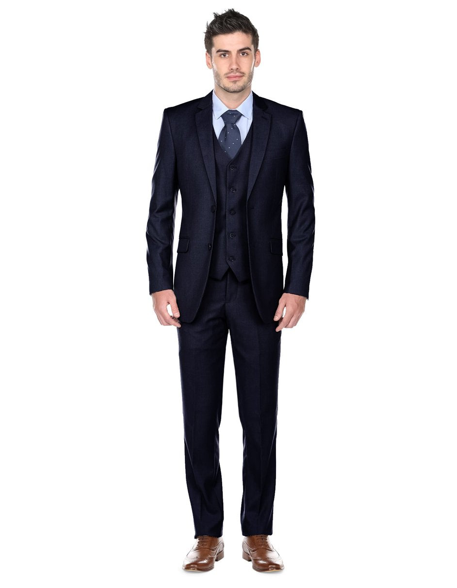 Mens Slim Fit Vested Suit in Midnight Blue