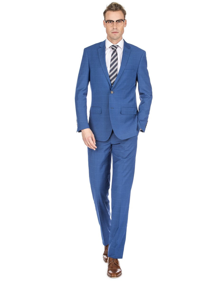Men's Indigo Window Pane Slim Suit