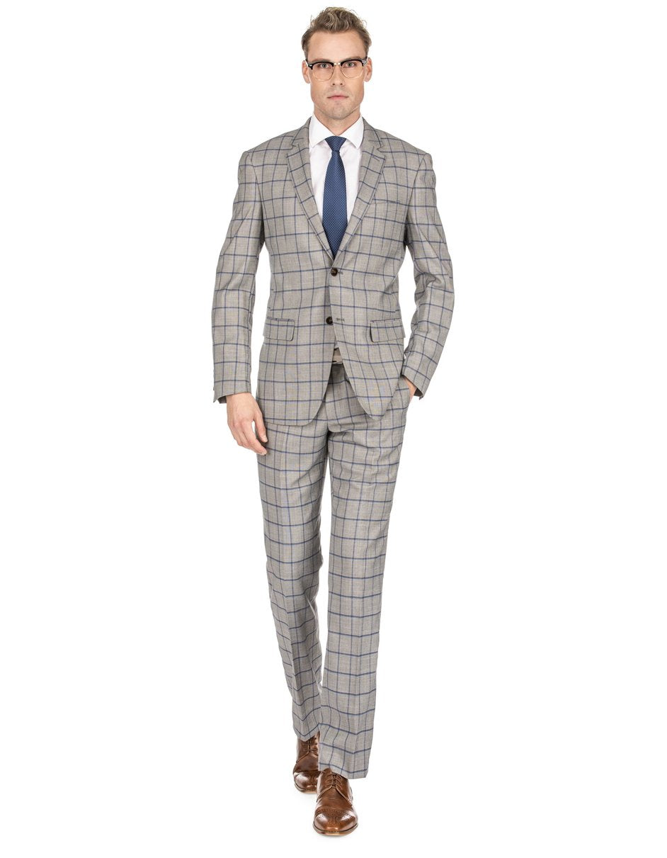 Slim Fit Tan Windowpane Suit for Men