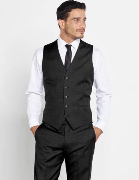 Men's Solid Black Vest + Matching Dress Pants Set + Any Color Shirt And Tie