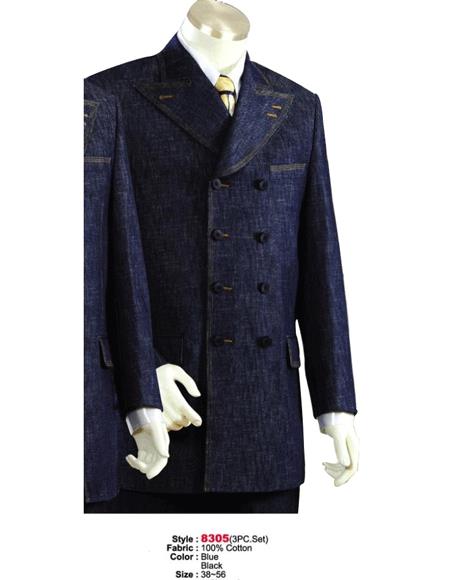 Denim Cotton Fabric Suit Style Black or Blue