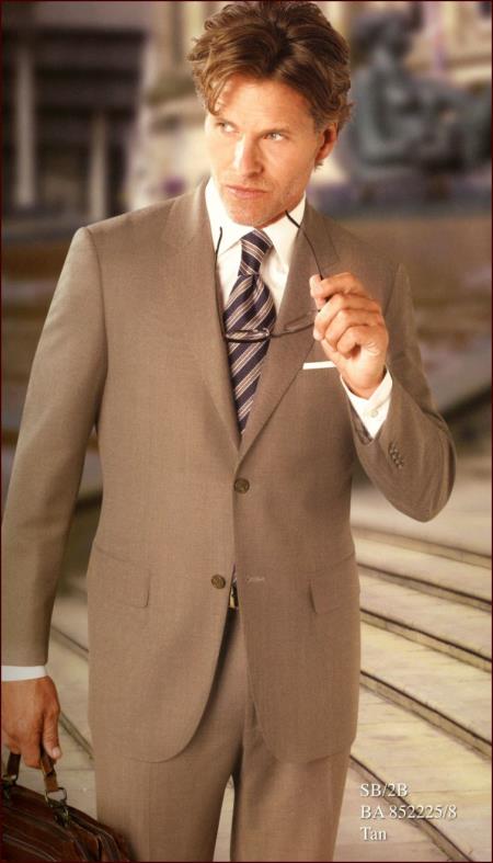 Authentic Mantoni Brand Real With Tags Cheap Priced Business Suits Clearance Sale Flat Front Tan ~ Beige - High End Suits - High Quality Suits