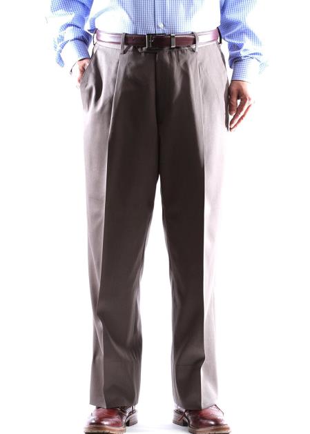 Regular Size & Big and Tall Dress Pants 100% Wool Taupe Gabardine Fabric Pleated Pants unhemmed unfinished bottom
