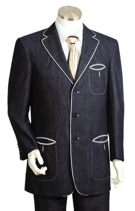 Men's Button Fastener  Trench Collar Zoot Suit Black main image 1