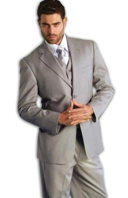 Men's Classic 3 Piece Super 150s Pleated Pants Italian Fabric 2 Button Suit Grey (Wholesale price $95 (12pc&UPMinimum)) - Three Piece Suit