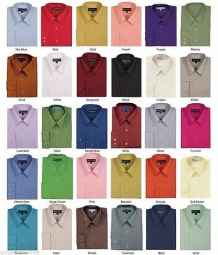 Basic Plain Solid Color Traditional Men's Dress Shirt