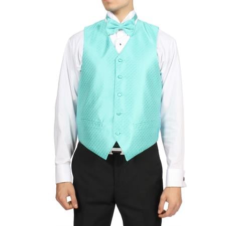 Men's Aqua turquoise Color ~ Light Blue Stage Party 4-Piece Men's Vest Set Also available in Big and Tall Sizes