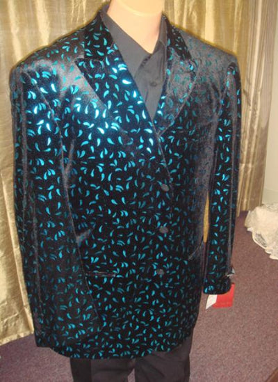 Men's Velvet Blazer/ Jacket in Black/turquoise ~ Light Blue Stage Party