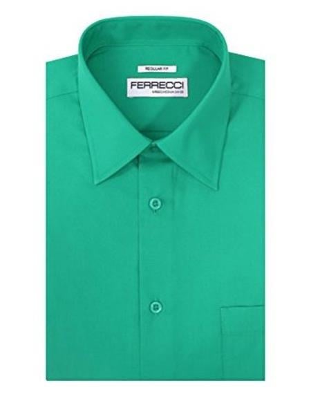 Designer Brand Regular Fit Cotton Blend Lay Down Collared Turquoise Green Men's Dress Shirt