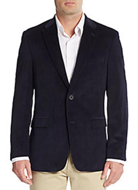 Men's Two Button Front Regular Fit Corduroy Blazer Navy
