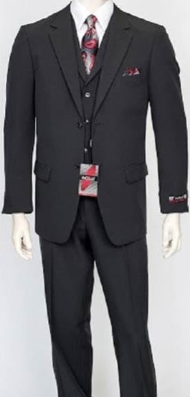 Men's 3 Piece Poly Poplin Charcoal Matching Vest Dress Suit Wth Pleated Pant