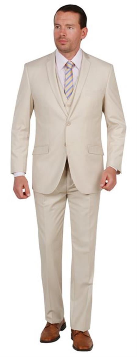 Mens Three Piece Suit - Vested Suit Mens Solid Tan 2 Button 3 Piece Suit Camel - Bronze Color - Flat Front Pants - Modern Fit main image 0