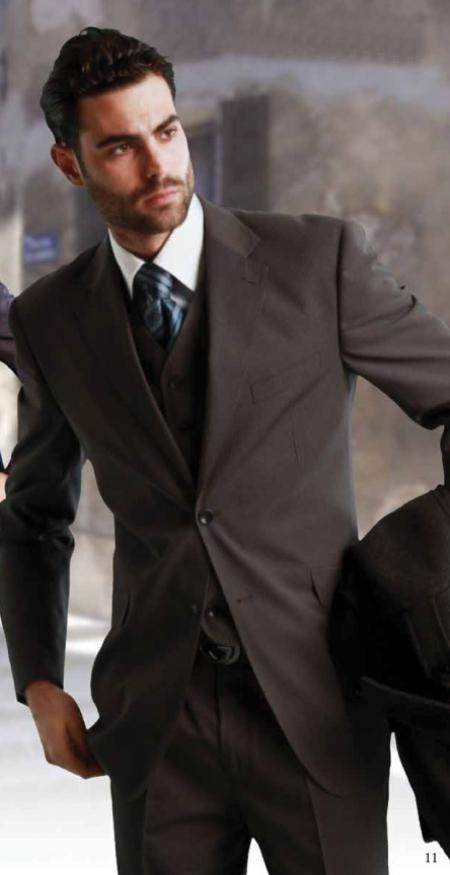 Men's Classic 3 Piece Super 150s Pleated Pants Italian Fabric 2 Button Suit Grey - Three Piece Suit main image 1