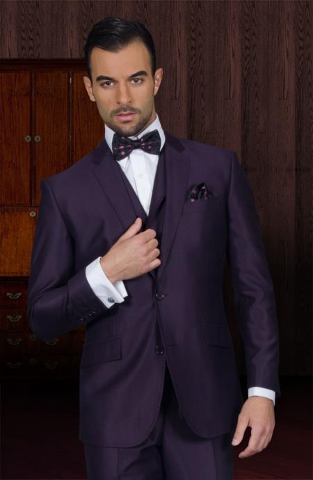 Vested 3 Piece 2 Button Men's Suit And A Vest Plum ~ Eggplant Business Suit - Three Piece Suit